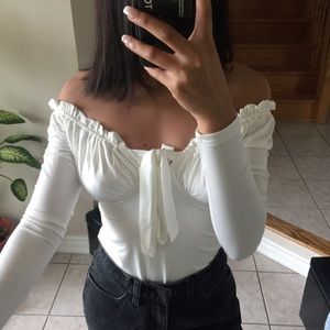Fashion Nova White Milkmaid Bodysuit